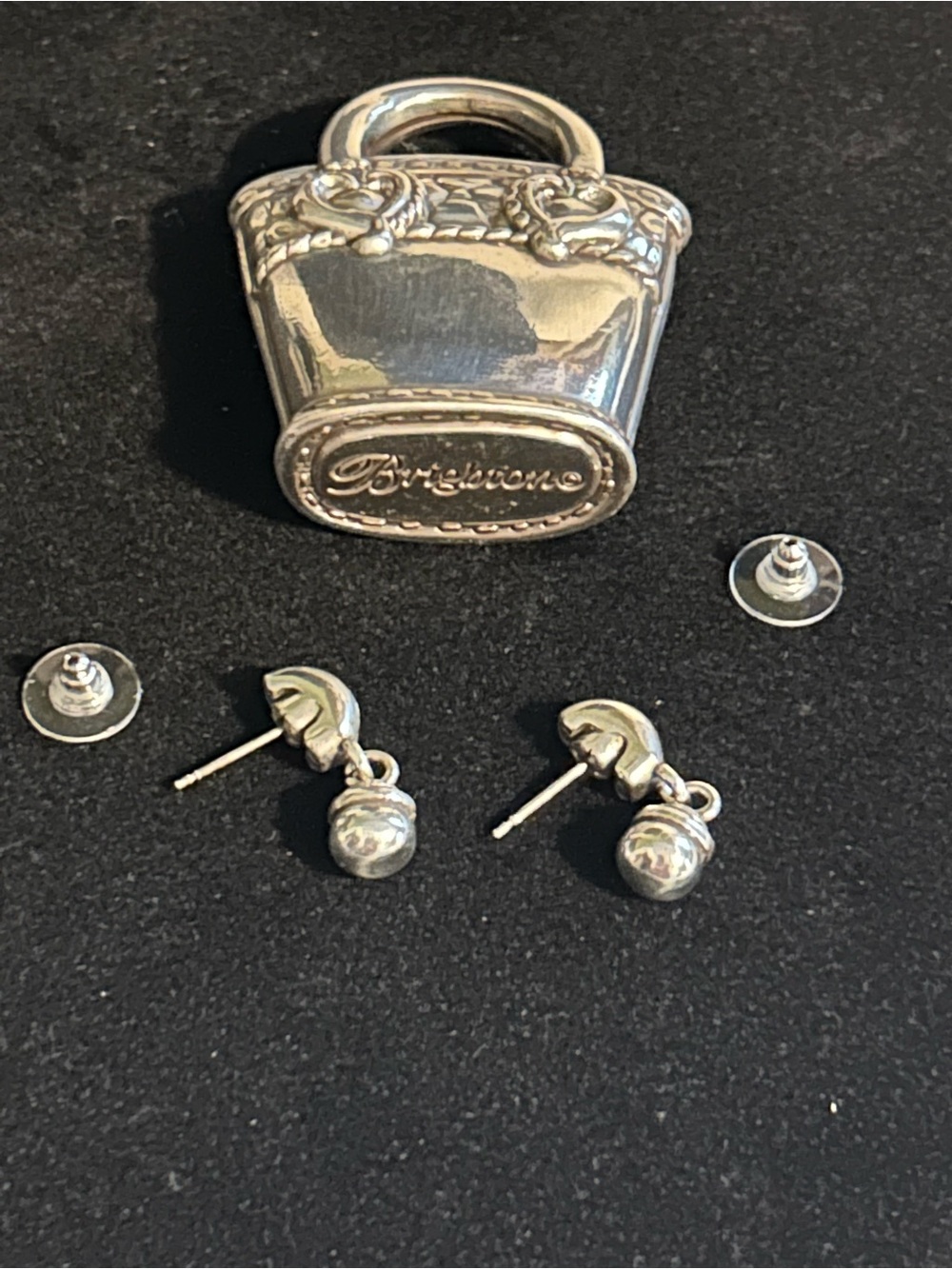 Brighton Silver Dangle Earrings with Handbag picture/card holder Mom Birthday - Picture 2 of 9